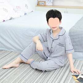 儿童睡衣男夏季纯棉套装睡衣男童夏短袖中大童空调服薄款家居服夏