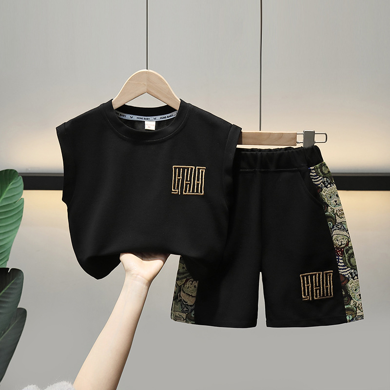 5434 traje de chaleco de verano para niños 2025 nuevo traje de dos piezas sin mangas guapo para niños hermoso ropa de bebé de moda