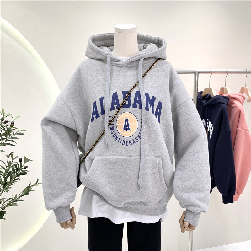 Real-Price Hooded Sweatshirt Women's fleece-lined Thickened Autumn and Winter New Korean-Style Ins Trendy Letter Printed Loose plus size Jacket Real-Price Hooded Sweatshirt Women's fleece-lined Thickened Autumn and Winter New Korean-Style Ins Trendy Letter Printed Loose plus size Jacket