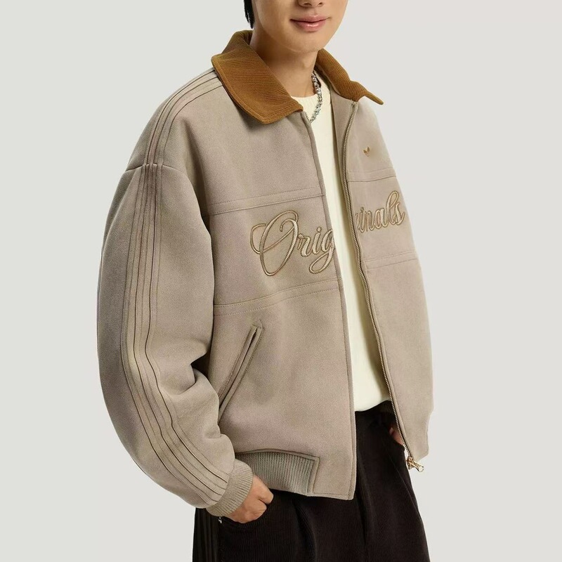 Cross-border autumn and winter three-stripe suede jacket for men and women, clover casual warm coat, loose and thickened jacket Cross-border autumn and winter three-stripe suede jacket for men and women, clover casual warm coat, loose and thickened jacket