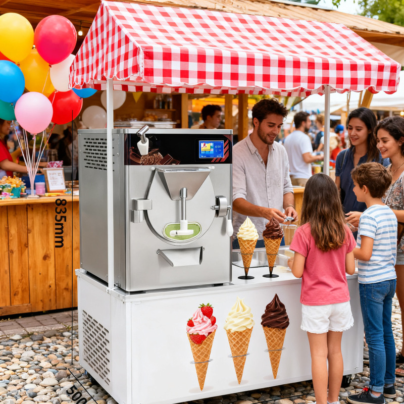 14L Cylinder Commercial Ice Cream Making Machine 220V Desktop Outdoor Stall Equipment 304 Stainless Steel Ready Stock