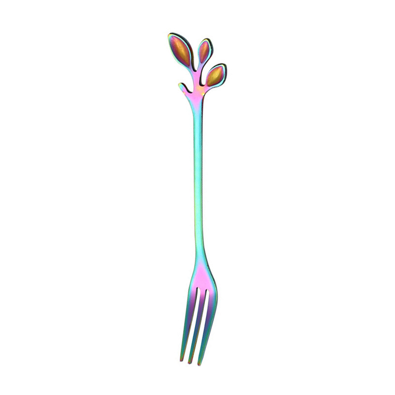 Cucchiaio piccolo dorato per mescolare caffè e dessert, regalo in acciaio inossidabile a forma di foglia, forchetta creativa per frutta_voghion.com