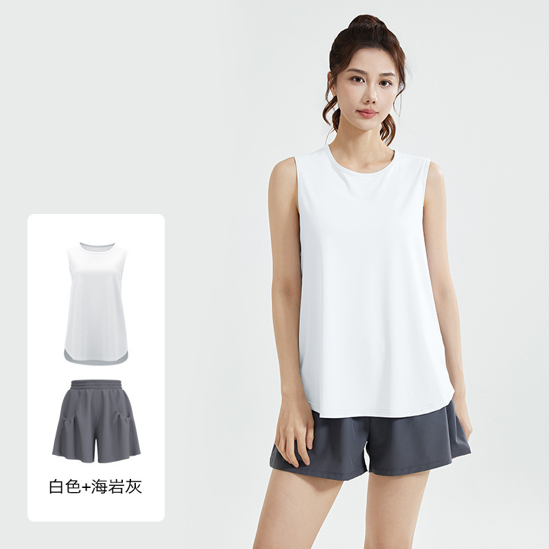 Juyi Tang traje deportivo casual suelto correr malla hermosa espalda sin mangas chaleco camiseta pantalones cortos traje deportivo mujer