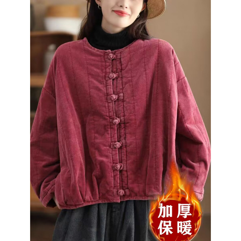 Winter Retro All-Cotton Fine Corduroy Quilted Jacket for Women, Heavy Craftsmanship, Dyed Thick Cotton Coat with Button Closure, Warm Cotton-Padded Jacket Winter Retro All-Cotton Fine Corduroy Quilted Jacket for Women, Heavy Craftsmanship, Dyed Thick Cotton Coat with Button Closure, Warm Cotton-Padded Jacket