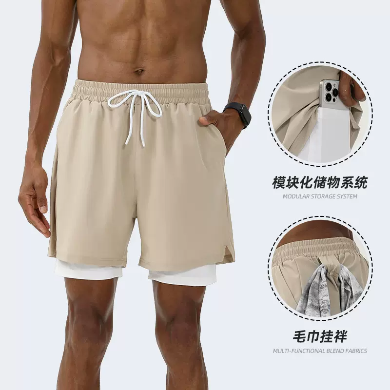 跑步二合一运动短裤男夏季透气高弹薄款健身田径马拉松训练三分裤