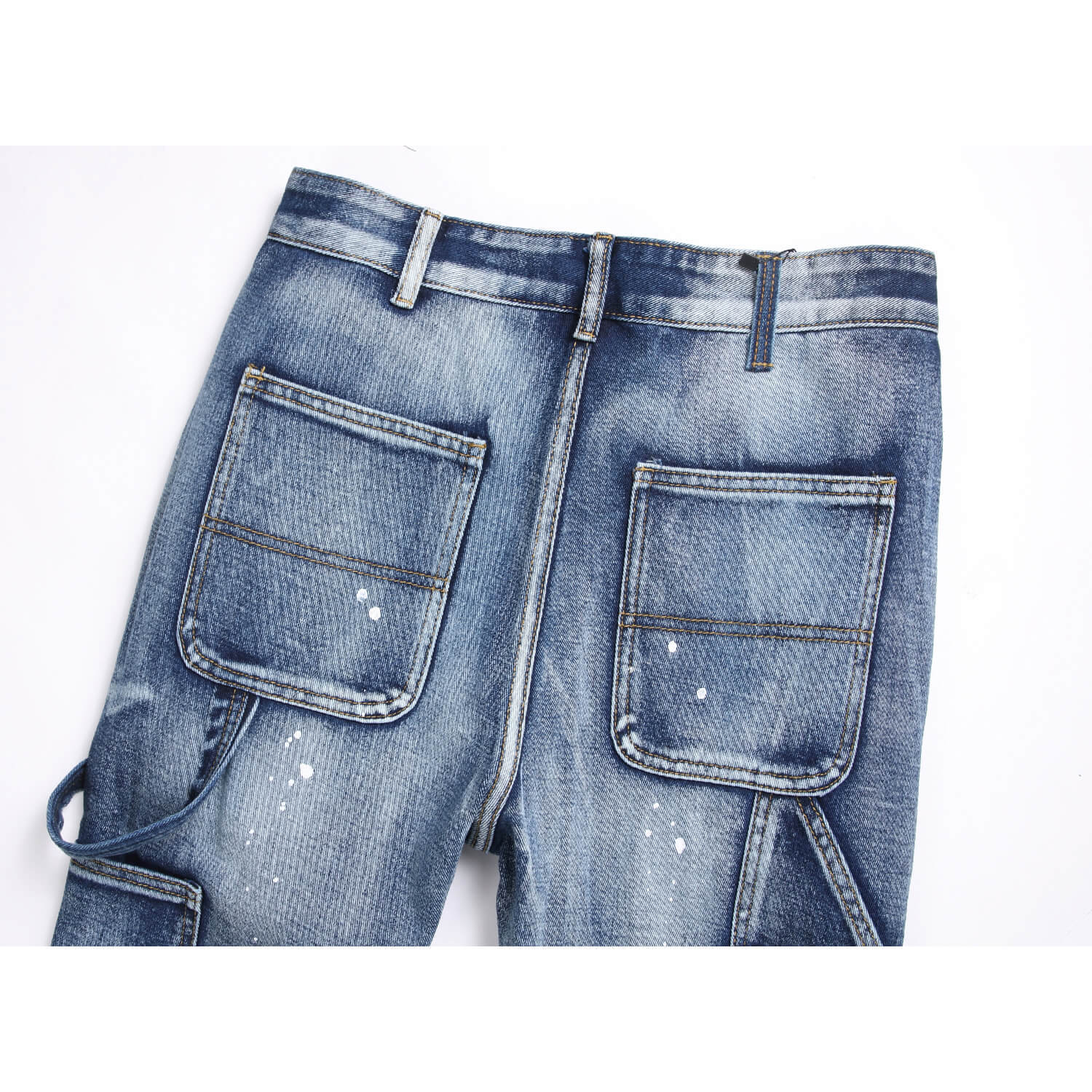 Men's Clothing punk blue multi pocket stitching loose non elastic straight tube micro flared men's jeans trend 3666_voghion.com