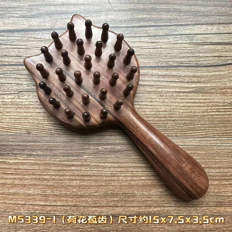 黑檀木按摩梳高级感手工彩绘梳子礼品穴位经络刷头皮肩颈小巧便携|undefined