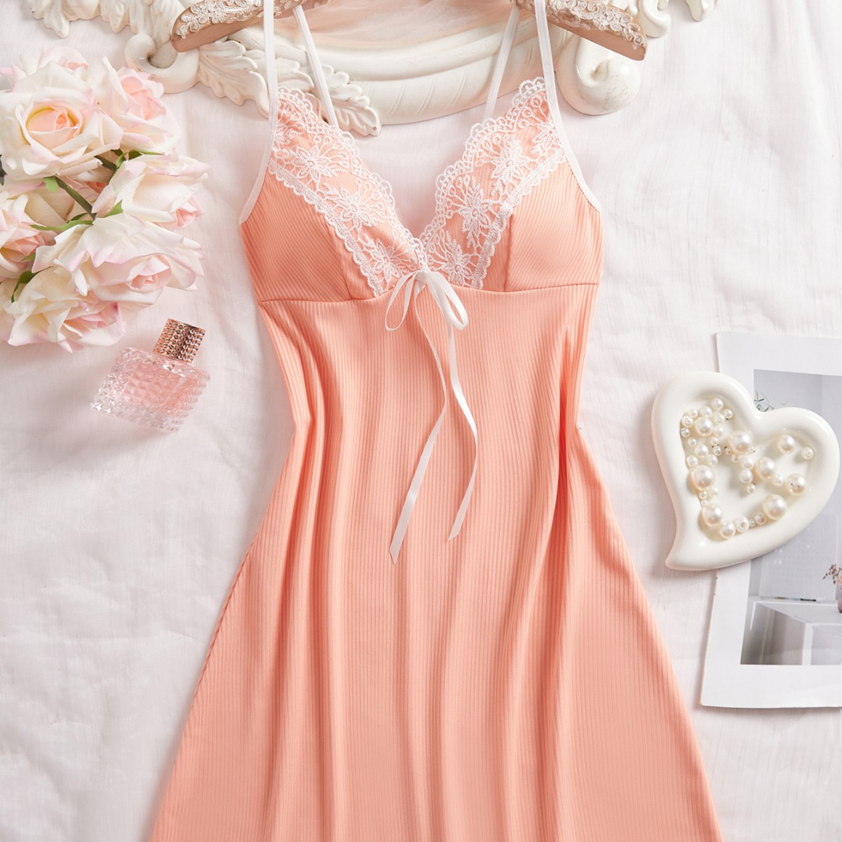 Thin Pajamas Women's Cotton Striped Vest Summer Sexy Lace Suspender Skirt with Home Skirt