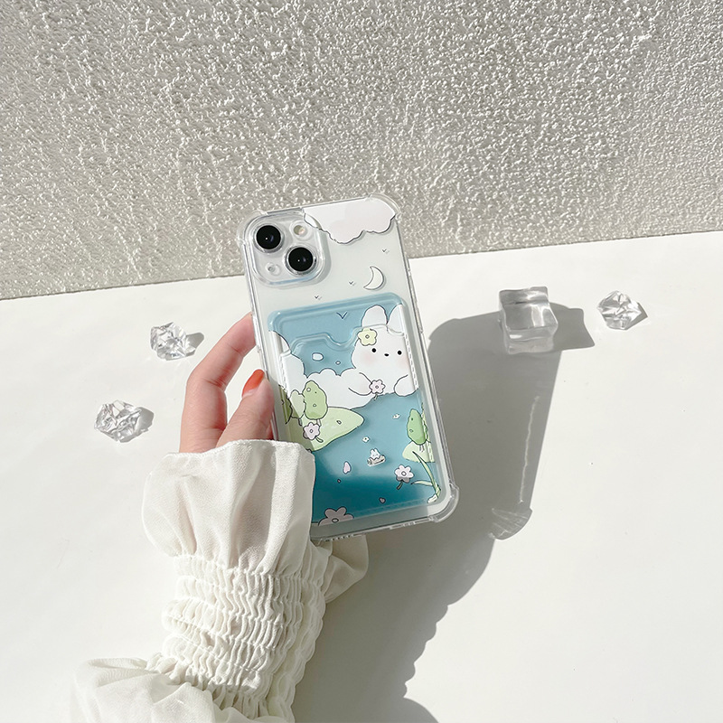 Suitable for iPhone 15 promax Transparent Apple 14 Rabbit Insertion 13 Anti drop Card Bag Phone Case_voghion.com