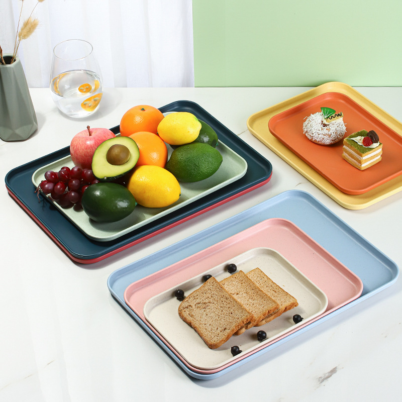 Wheat straw square tray barbecue fast food tray household fruit dessert Nordic plastic PP storage tray wholesale