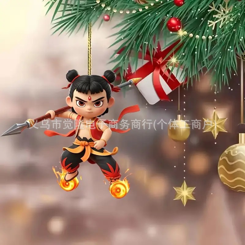2D plano transfronterizo explosión colgante de árbol de Navidad estilo chino decoración de dibujos animados bolsas de decoración de espejos retrovisores