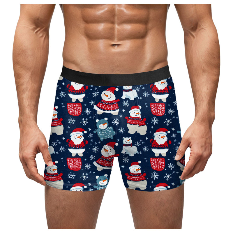 Europe and the United States cross-border Christmas explosions 3D digital printing men's underwear shorts milk silk waist high elastic boxers