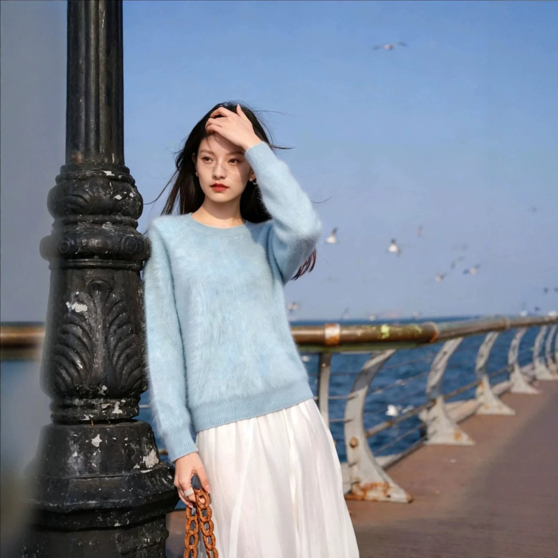 5% Mulberry Silk, 5% Cashmere, 90% Wool Brushed Sweater, Lazy Loose Fit, Versatile for Women, Direct Sales from Puyuan Factory, Cashmere Brushed