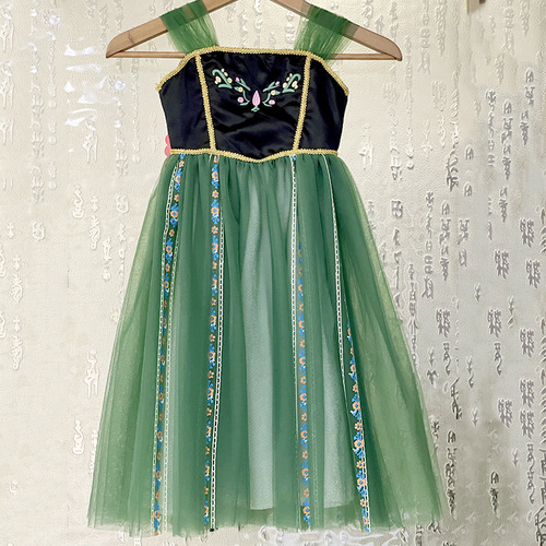 New Frozen Anna Princess Dress Girls Dress Short Sleeve Summer Mesh Dress 6-piece Dropshipping