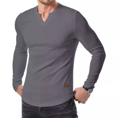 国境を越えたアマゾンの新型対外貿易秋冬男性vネックtシャツ純色カジュアルファッション男性長袖