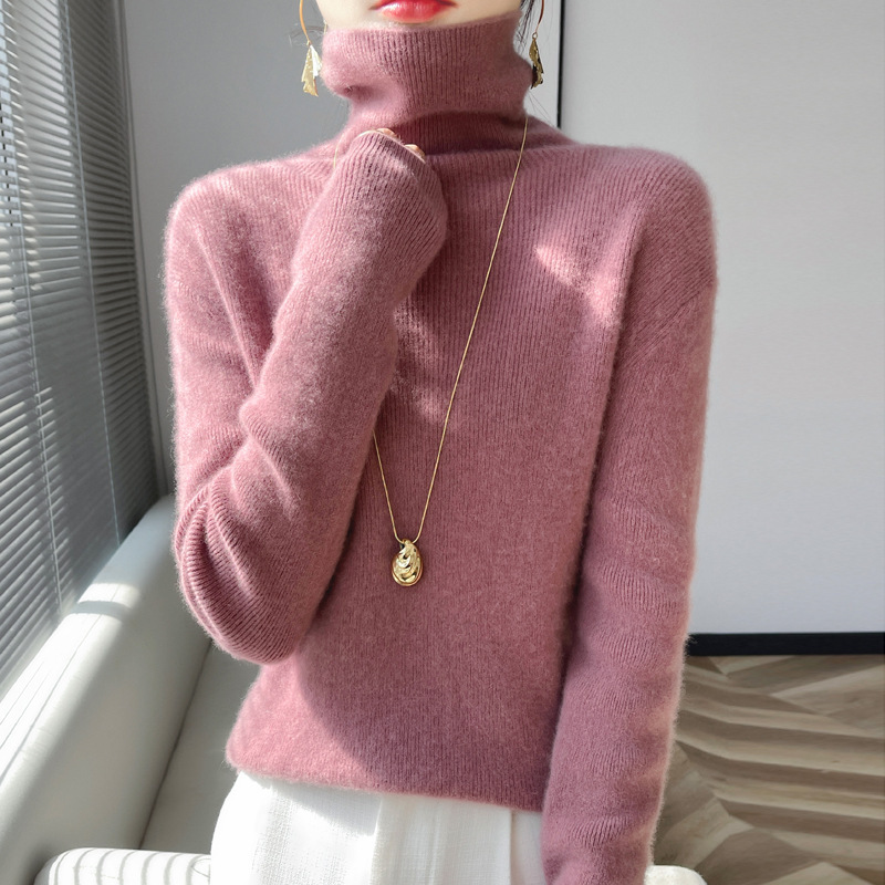 秋冬女装高领针织衫女士2025新款内搭修身打底衫软糯堆堆领毛衣|undefined