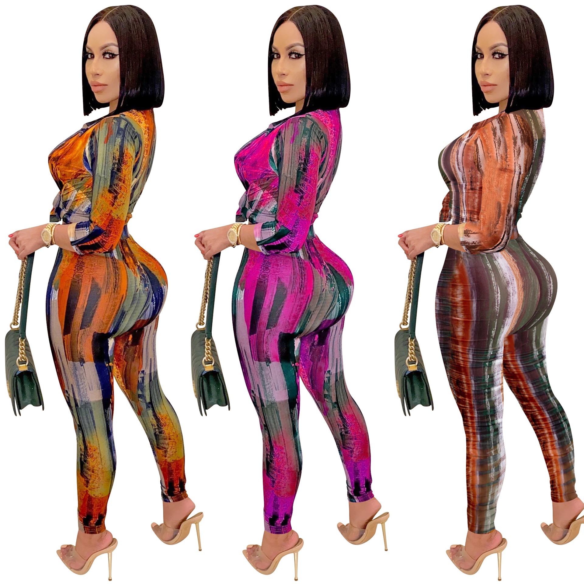 Oferta especial X5281, sin devoluciones ni cambios, tenga en cuenta que el conjunto de dos piezas de pantalones largos y blusa de manga larga con cuello en V y estampado digital de moda para mujer, es un producto nuevo.