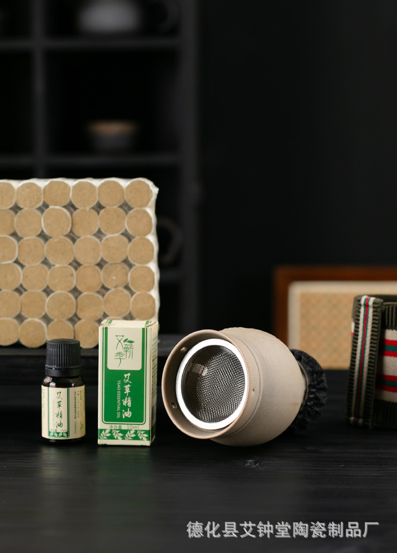 Bian Stone Moxa Jar Taiji Ceramic Warm Moxibustion Cup Double Layer Heat Insulation Home Gua Sha Tool 230g preparation