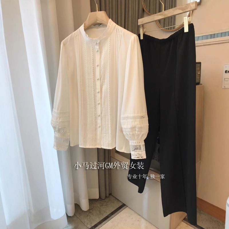 Super Fairy~French Palace Style! Heavy White Lace Front Pleated Tencel Cotton Collar Shirt for Women Spring