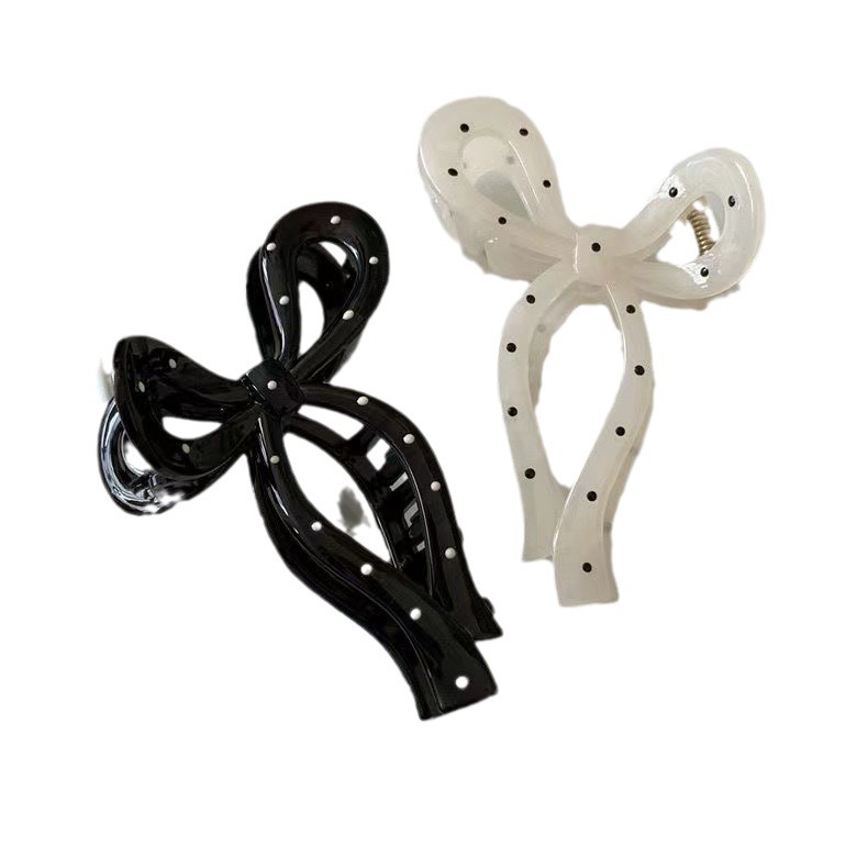 水玉模様の弓クリップ女性の夏 2024 新しい気質絶妙なヘアクリップ後頭部サメクリップ頭飾り前髪