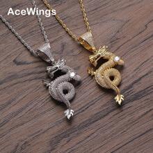 欧美嘻哈饰品 金龙吊坠 十二生肖霸气铜镶锆石嘻哈中国龙项链