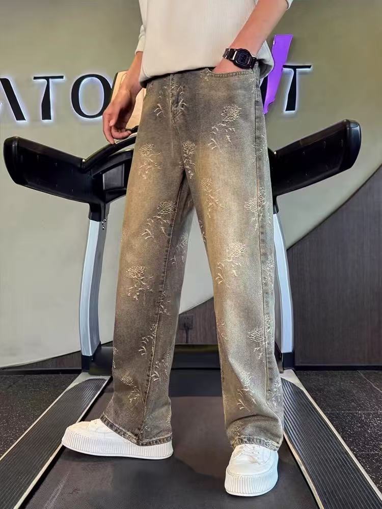 Men's Clothing Men's Retro Style High-End Slimming Jeans Cool Edgy Curved Leg Loose Straight Leg Casual Pants_mkmklike.com