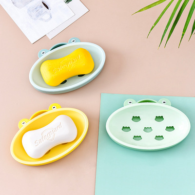 雙層瀝水肥皂盒香皂盒卡通青蛙皂架家用浴室置物架免打孔肥皂架