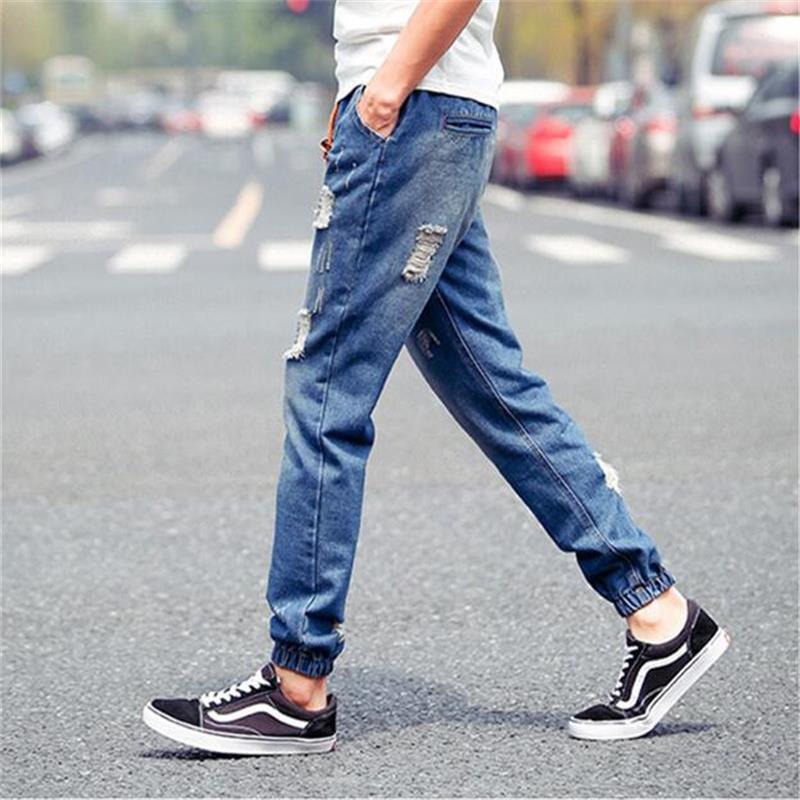 Men's Jeans Autumn and Spring Ripped Foot-ripped Cropped Jeans Men's Foot-tied Pants Cropped Pants Harlan Men's Foot-length Pants
