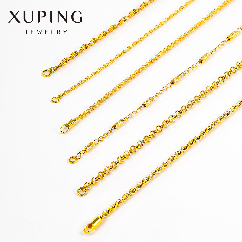 Collar de Cadena de Doble Onda en Color Oro de 24K de Xuping Jewelry, con Cadena Tipo O y Cadena de Eslabones de Bambú, Cadena Individual Moderna al por Mayor del Fabricante