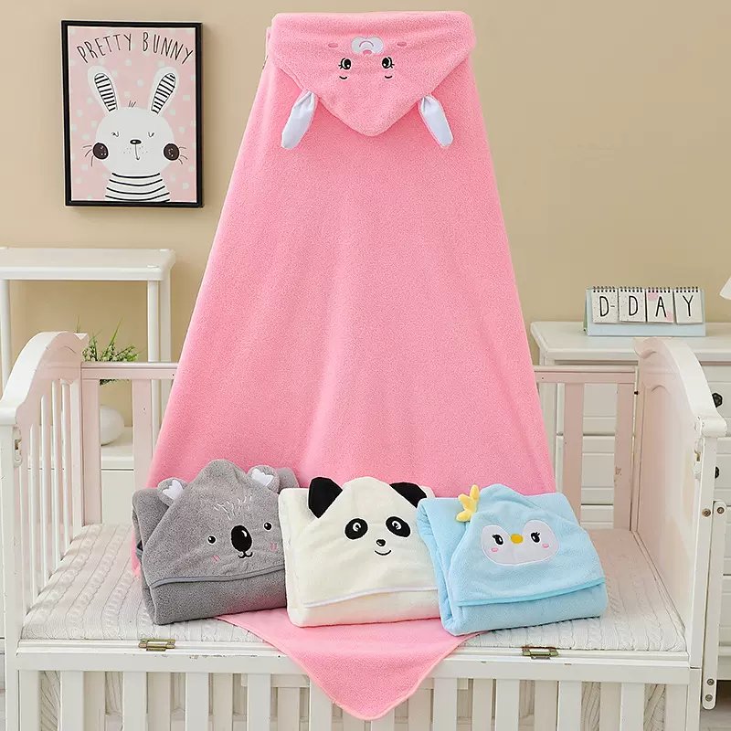 珊瑚绒抱被儿童斗篷浴巾现货吸水洗澡巾婴儿包巾婴童包被抱娃连帽