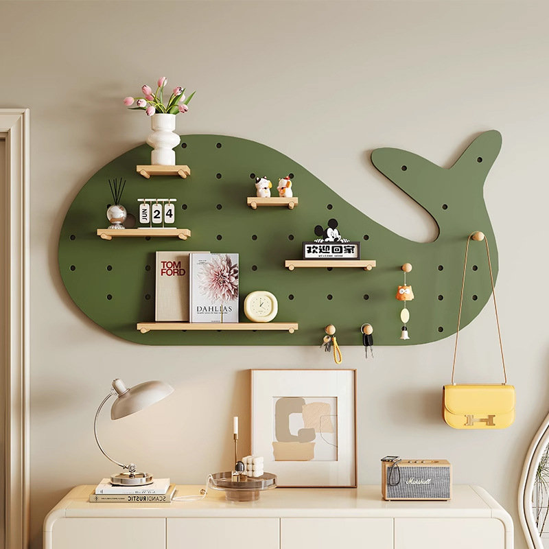 Tablero de agujero de ballena, entrada de madera maciza, entrada, pantalla de almacenamiento, decoración de pared, estante de pared de sala de estar