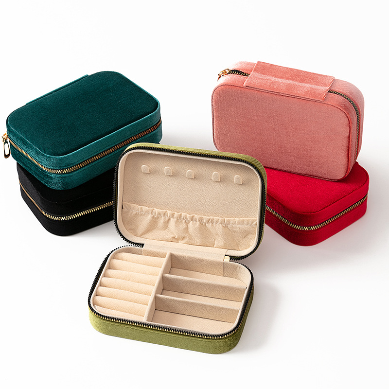 Viajes exquisitos de alta calidad fábrica de caja de joyas portátiles coreana joyas de terciopelo bolsas de cremallera pendientes de orejas colgante caja de joyas