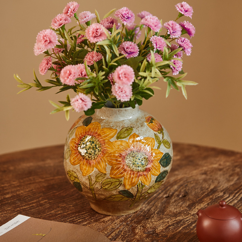 谷水耕花瓶装飾品リビングルームフラワーアレンジメント景徳鎮セラミック花器中国のレトロな手描きの装飾陶器ポット|undefined