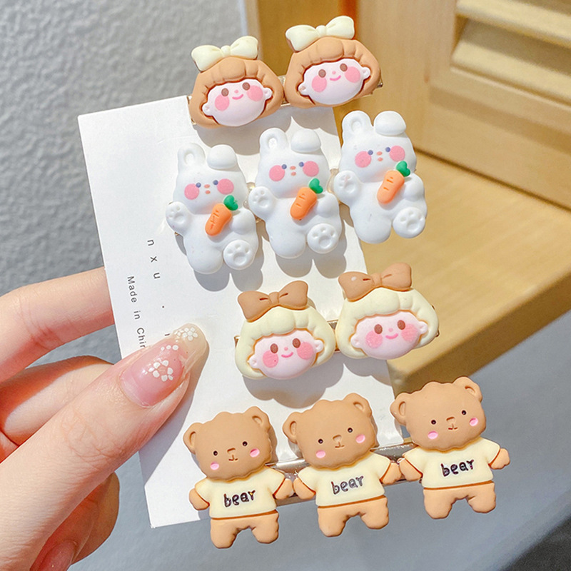 Lindo pequeño conejo blanco clip de horquilla celebridad en línea 2021 nuevo headwear hembra oso flequillo lateral clip horquilla