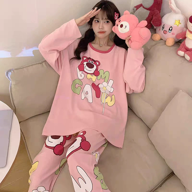 Карикатурные тонкие демисезонные комфортные пижамы, комплект, oversize