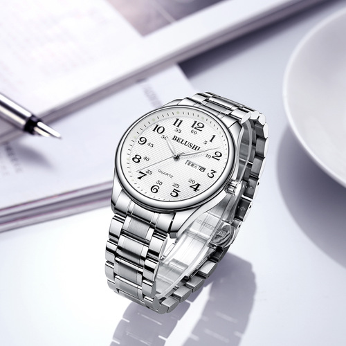 Bellos Foreign Trade New Luminous Quartz Watch for the Elderly Wholesale Stainless Steel Band Waterproof Couple Men's Watch
