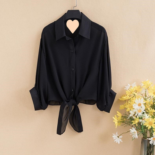 Encrypted chiffon shirt, solid color loose outerwear open sweater, beach drying, summer air-conditioned shirt, matched with skirt, women's small cape