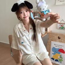 夏季新款奶杏色米菲口袋表情可外穿冰丝睡衣卡通可爱情侣家居服