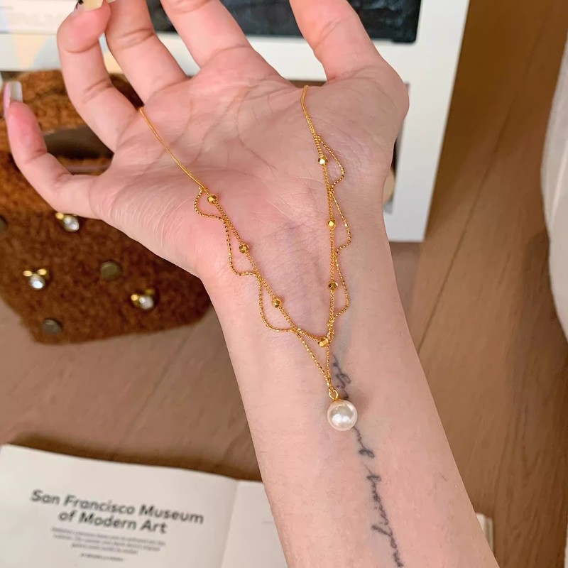 フレンチレースパールネックレス、ヴィンテージ、絶妙な気質、多用途、2025ライトラグジュアリー、ハイエンド鎖骨チェーン|undefined