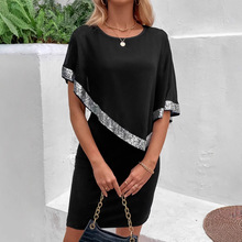 欧美跨境亚马逊2025春夏女式亮片不对称连衣裙