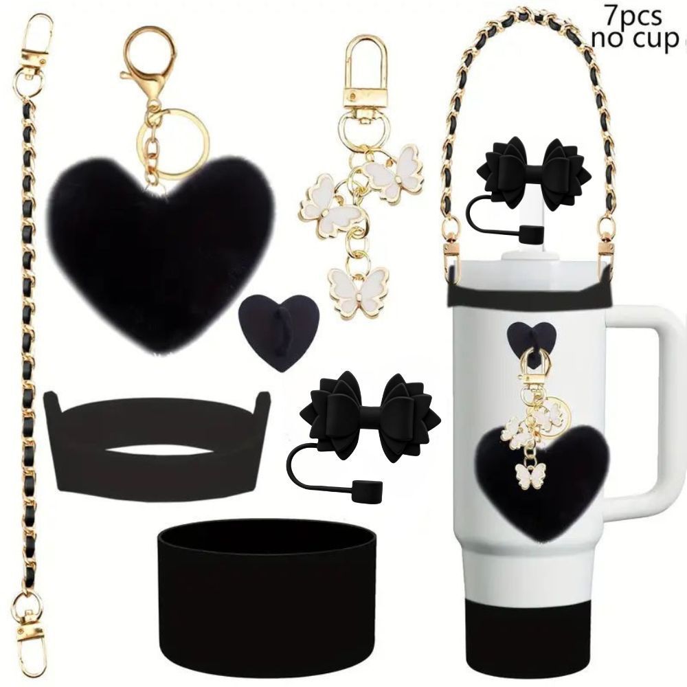 Accesorios de taza Stanley colgante de cuerda de mano flor de silicona gorra de paja de peluche colgante de taza cadena de taza de color cubierta de taza