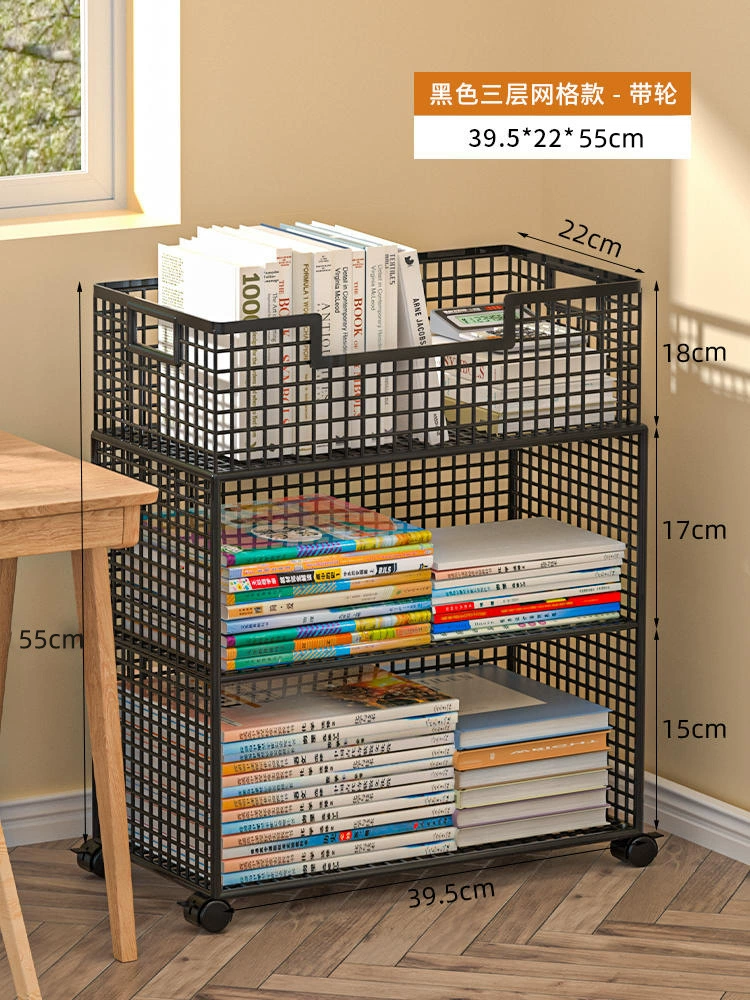 Small movable bookshelf, desktop-to-floor storage with wheels, multi-tier compact organizer