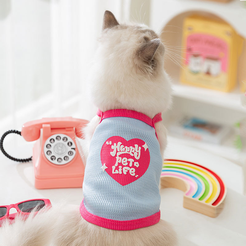 Gato primavera y verano feliz perro amor vida waffle transpirable perro delgado dos pies cabina ropa de mascotas