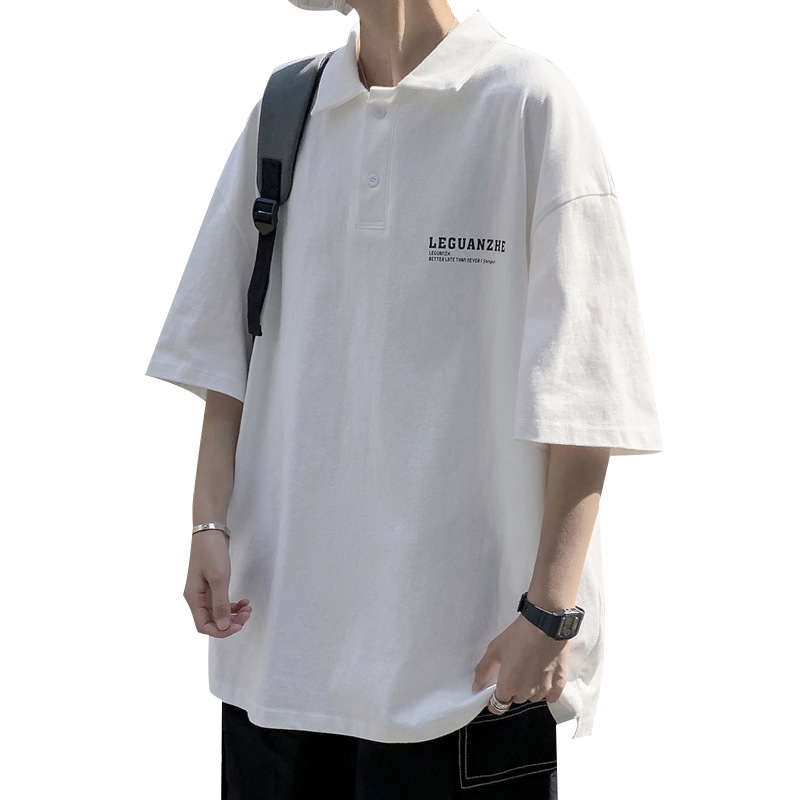 Camiseta de manga corta para hombre primavera y verano estilo Hong Kong ins marca de moda camisa de polo suelta de solapa CARTA DE TODO fósforo más tamaño camiseta