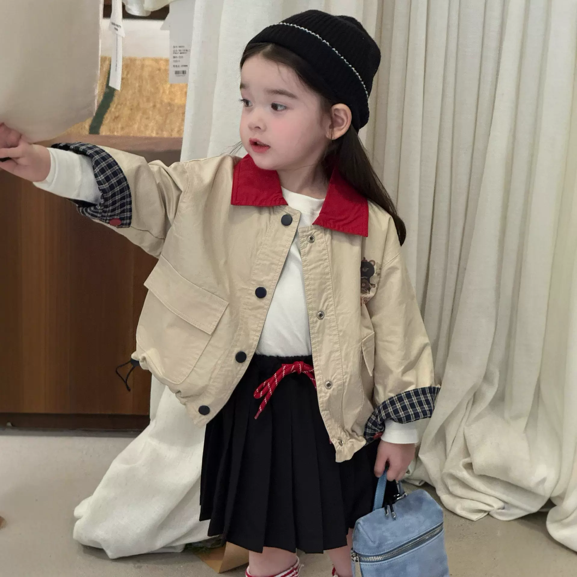 女童2025新款秋季外套洋气儿童宝宝秋装风衣格子拼接百搭英伦夹克