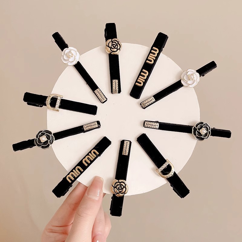 Camellia clásica de terciopelo negro clips delicado clips de frangeo in coreano clip de borde clip clip clip de pelo adornamiento