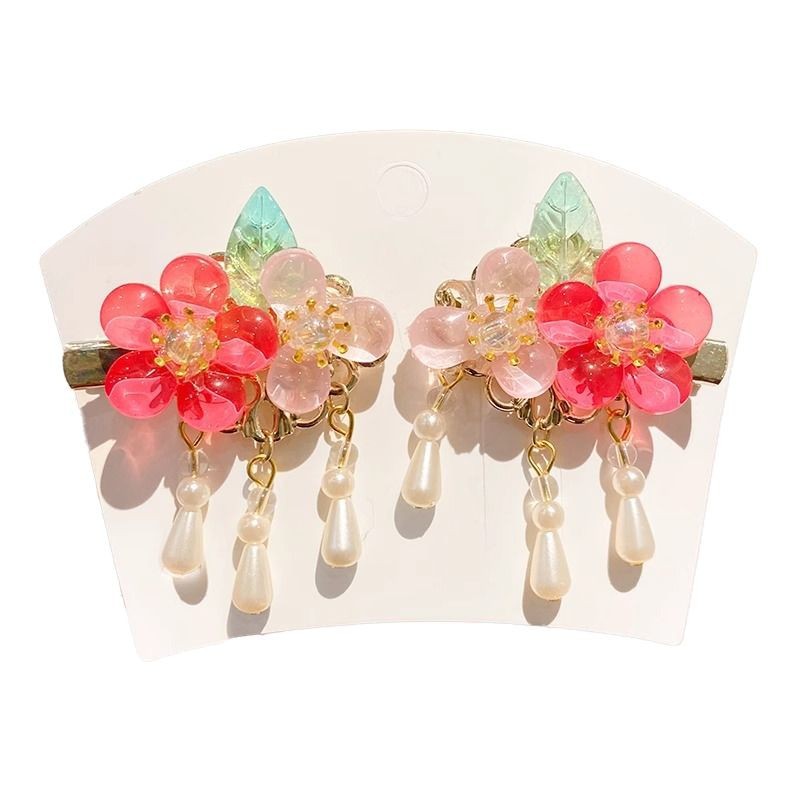 China estilo antiguo tocado de niños super hadas flores perlas clips frillones vestidos antiguos accesorios clips para el pelo