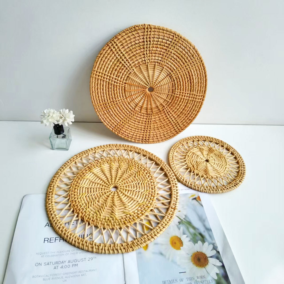 Cojín de ratán Cojín de ratán Cojín de aislamiento térmico Cojín de té de ratán de otoño tejido Cojín de olla de paja Cojín de aislamiento térmico tejido de ratán de restaurante