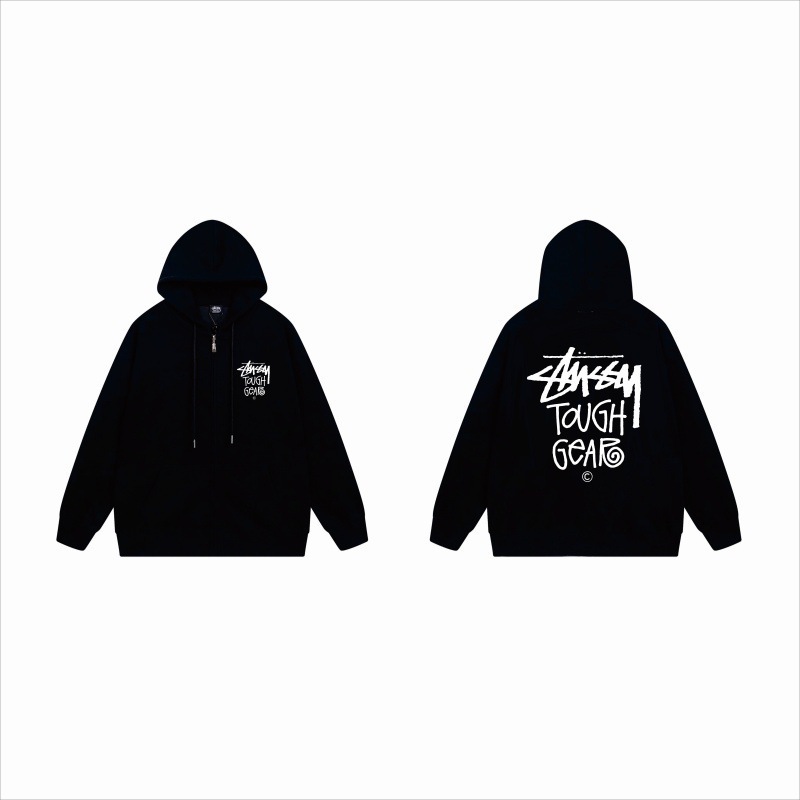 ヨーロッパとアメリカの Stussy スチューシー レタープリント ブラック 8 ジッパー プラス ベルベット フード付き秋冬スウェットシャツ メンズ レディース ジャケット|undefined