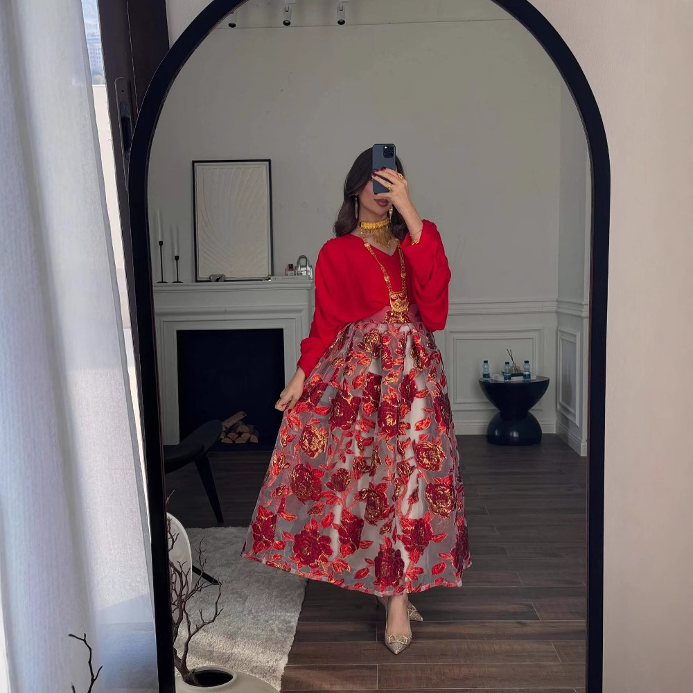 2025 Spring/Summer New Cross-Border Women's Fashion Amazon Independent Site Floral Jacquard Embroidered Evening Dress